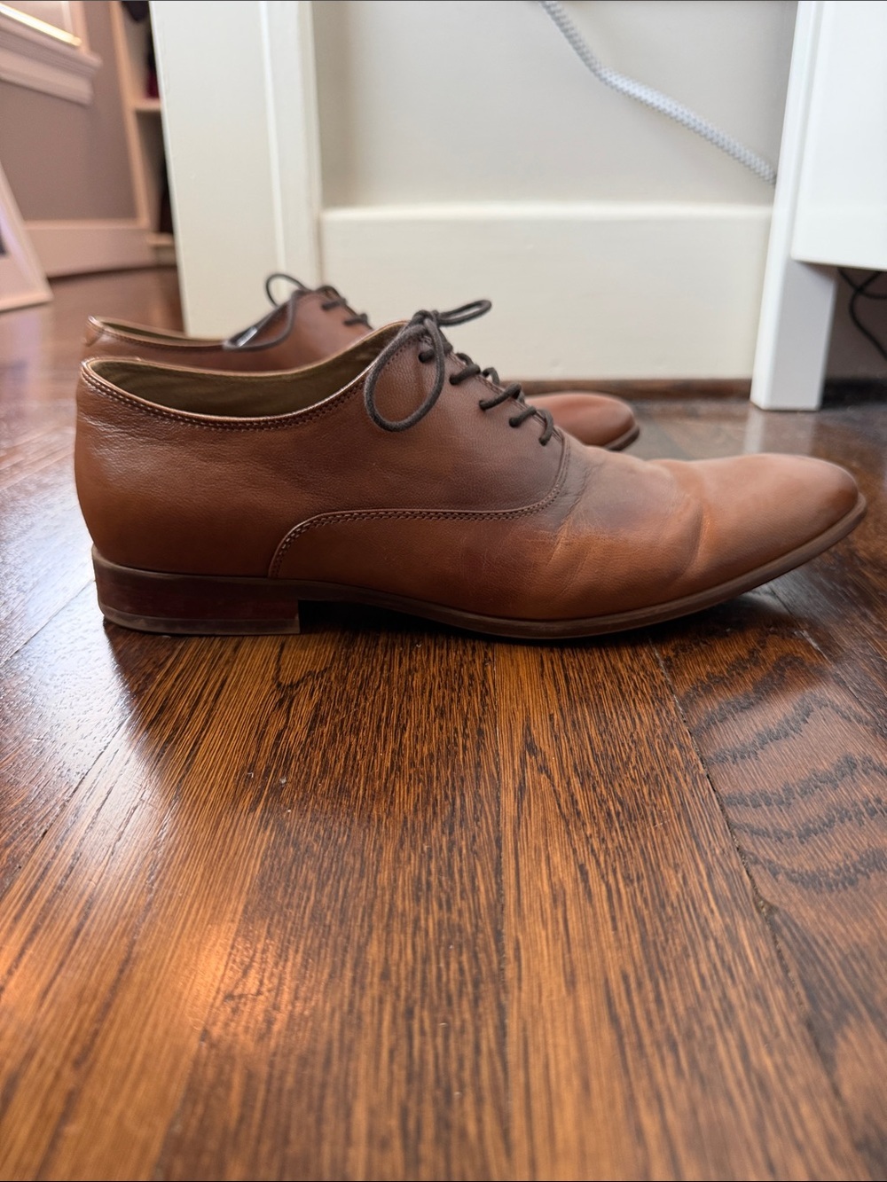 Aldo Men's Cognac Brown Leather Oxfords - Picture 7 of 12
